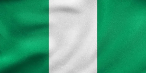 Flag of Nigeria waving, real fabric texture — Stock Photo, Image