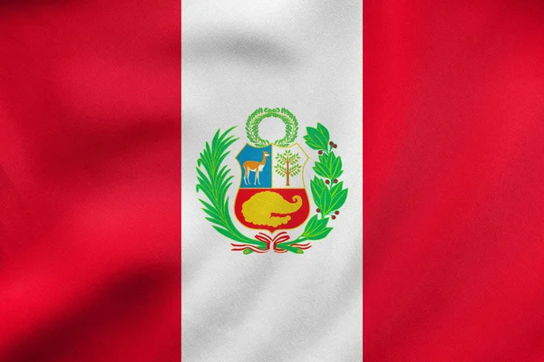 Flagga av Peru viftande, riktiga tyg konsistens — Stockfoto