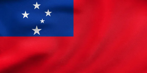 Vlag van Samoa zwaaien, echte textuur van de stof — Stockfoto