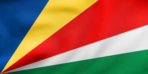 Vlajka Seychel mává, skutečné textilie textura — Stock fotografie