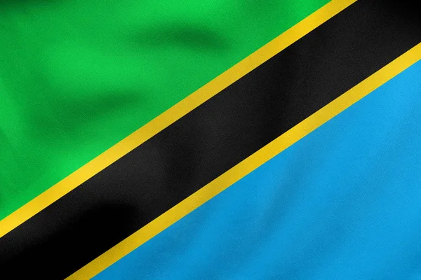 Bandiera della Tanzania sventola, tessitura in tessuto reale — Foto Stock