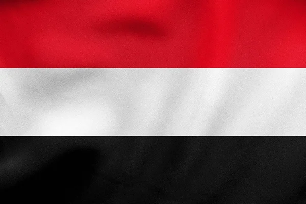 国旗的也门挥舞着，真正的织物纹理 — 图库照片