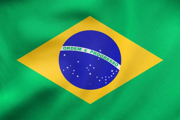Bandera de Brasil ondeando, textura de tela real — Foto de Stock
