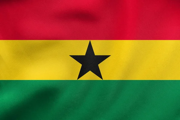 Bandera de Ghana ondeando, textura de tela real — Foto de Stock