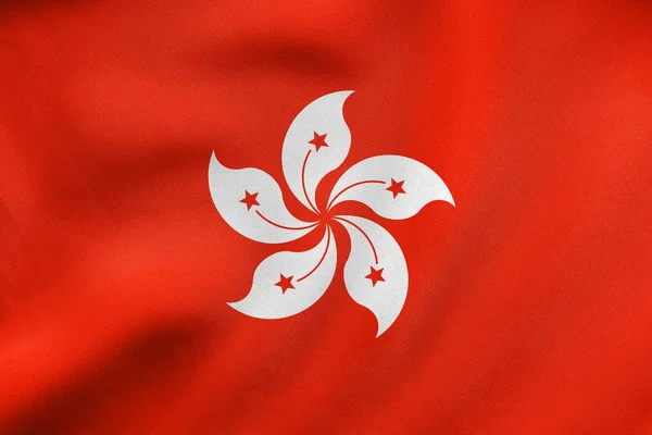 Flag of Hong Kong waving, real fabric texture — Stock Photo, Image