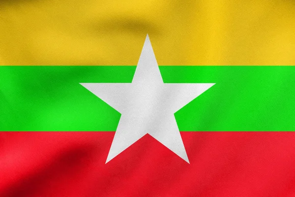 Mianmar integetett, valós szövet szerkezete zászlaja — Stock Fotó