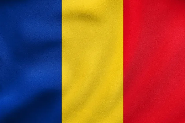 Flaga Rumunii macha, prawdziwy tekstura tkanina — Zdjęcie stockowe