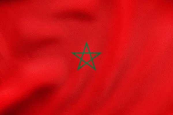 Bandera de Marruecos ondeando, textura de tela real —  Fotos de Stock