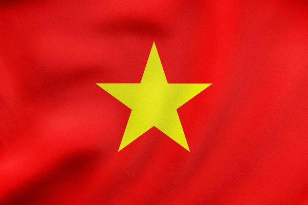 Flag of Vietnam waving, real fabric texture — Stock Photo, Image