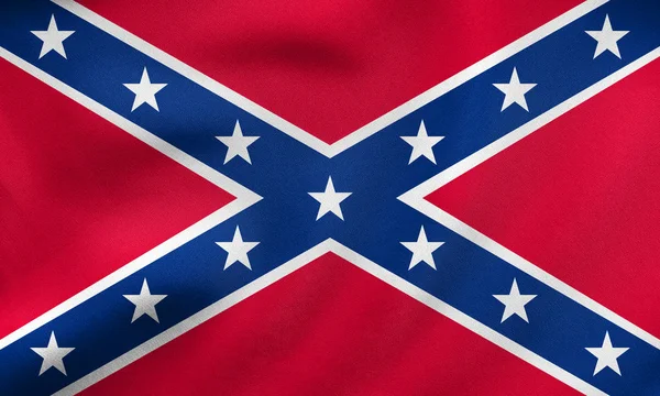 Confederate rebel flag waving, real fabric texture — Stock Photo, Image