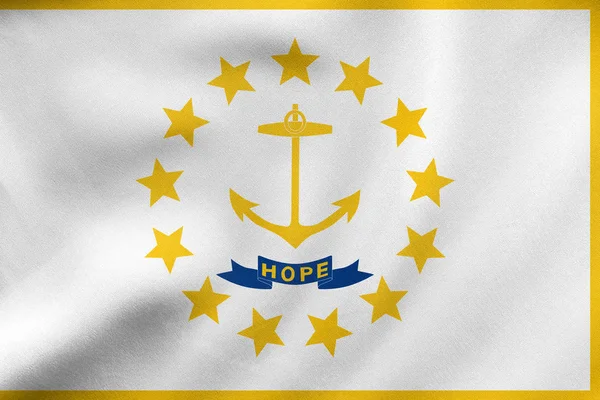 Flag of Rhode Island waving, real fabric texture — Stock Photo, Image