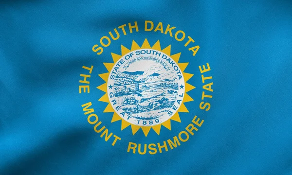 Flag of South Dakota waving, real fabric texture — Stock Photo, Image