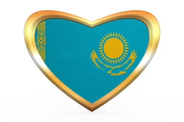 Kazakistan bayrağı kalp şekli, altın çerçeve içinde