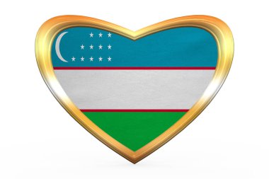 Özbekistan bayrağı kalp şekli, altın çerçeve içinde