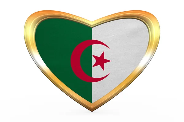 Szív alakú, arany keretben Algéria zászlaja — Stock Fotó