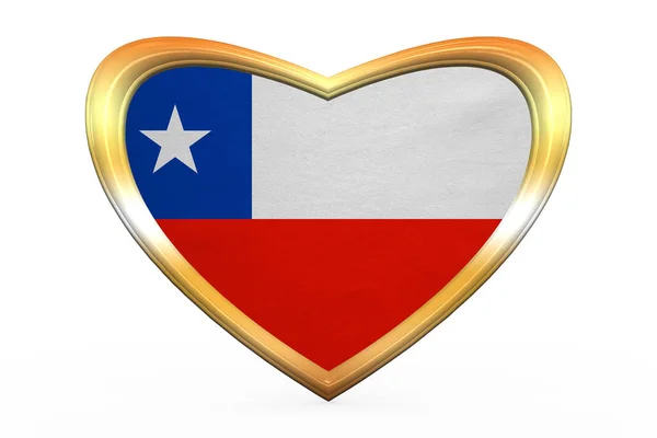 Bandera de Chile en forma de corazón, marco dorado —  Fotos de Stock