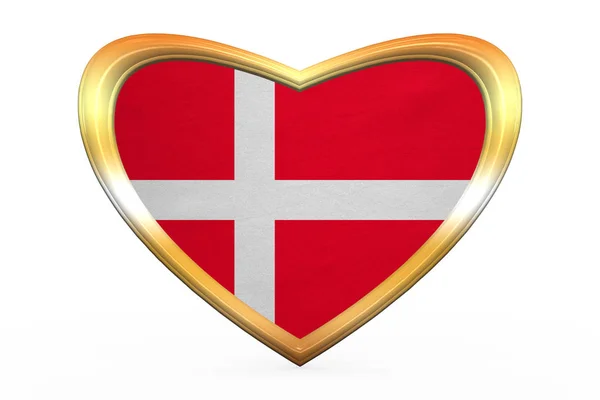 Bandiera della Danimarca a forma di cuore, cornice dorata — Foto Stock