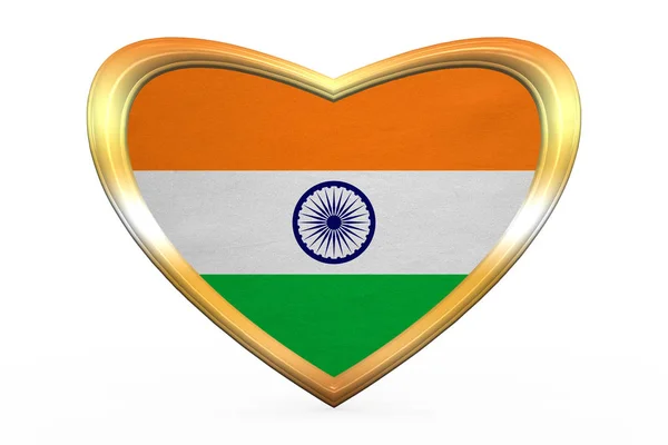 Indiens flagga i hjärtat form, gyllene ram — Stockfoto