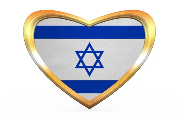 Israels flagga i hjärtat form, gyllene ram — Stockfoto