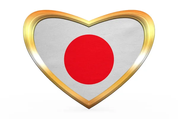 Flagge Japans in Herzform, goldener Rahmen — Stockfoto