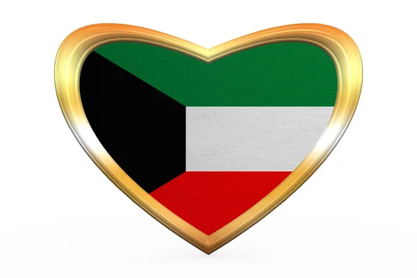 Bandiera del Kuwait a forma di cuore, cornice dorata — Foto Stock