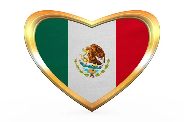 Flagga av Mexico i hjärtat form, gyllene ram — Stockfoto