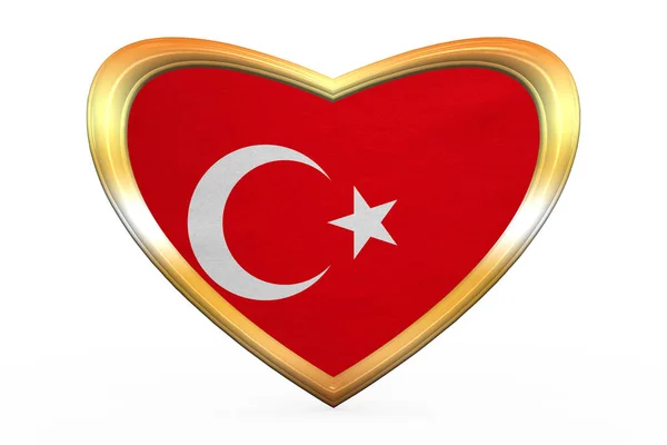 Flag of Turkey in heart shape, golden frame — Stock Photo, Image