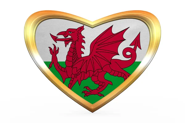 stock image Flag of Wales in heart shape, golden frame