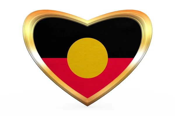 Bandera aborigen australiana, marco dorado en forma de corazón — Foto de Stock