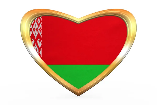 Flag of Belarus in heart shape, golden frame — Stock Photo, Image