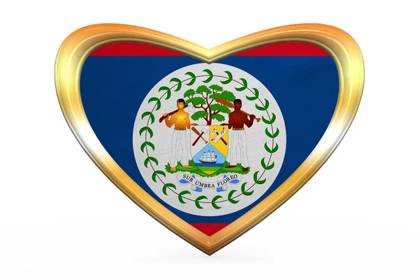 Flag of Belize in heart shape, golden frame — Stock Photo, Image