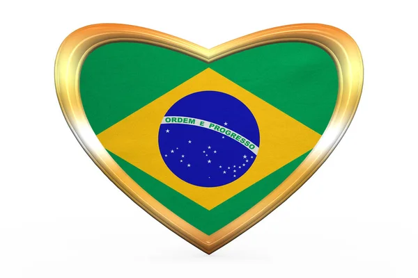 Brasilien flagga i hjärtat form, gyllene ram — Stockfoto