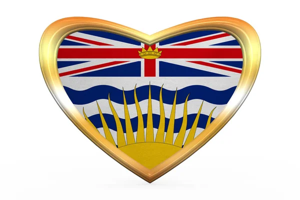 Flagga av British Columbia hjärta form, gyllene ram — Stockfoto