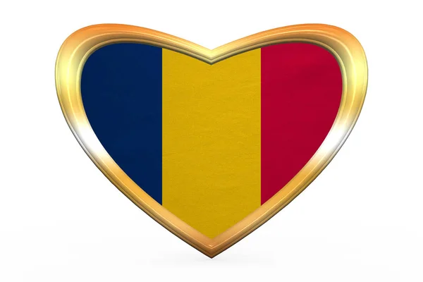 Drapeau du Tchad en forme de coeur, cadre doré — Photo