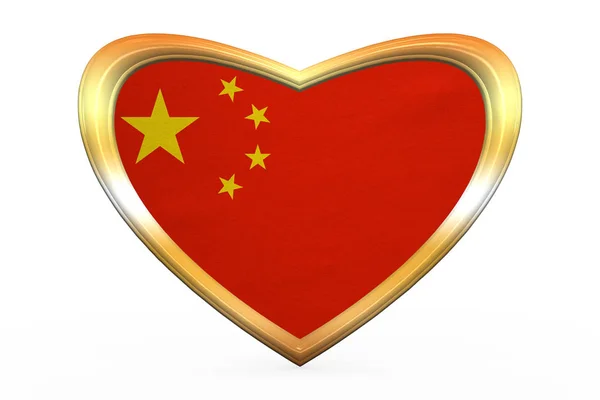 Flag of China in heart shape, golden frame — Stock Photo, Image