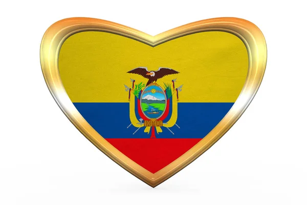 Σημαία του Ισημερινού σε σχήμα, χρυσή καρδιά σε ξύλινο πλαίσιο — Φωτογραφία Αρχείου