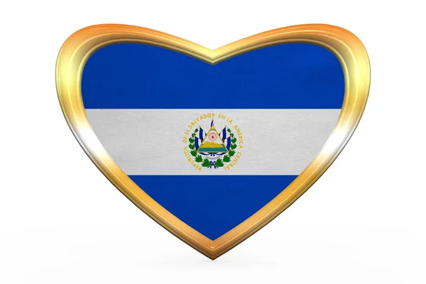 Flaggan i El Salvador i hjärtat form, gyllene ram — Stockfoto