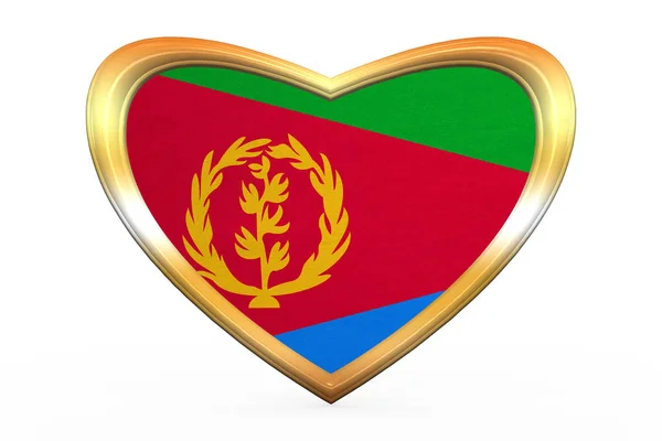 Szív alakú, arany keretben Eritrea zászlaja — Stock Fotó