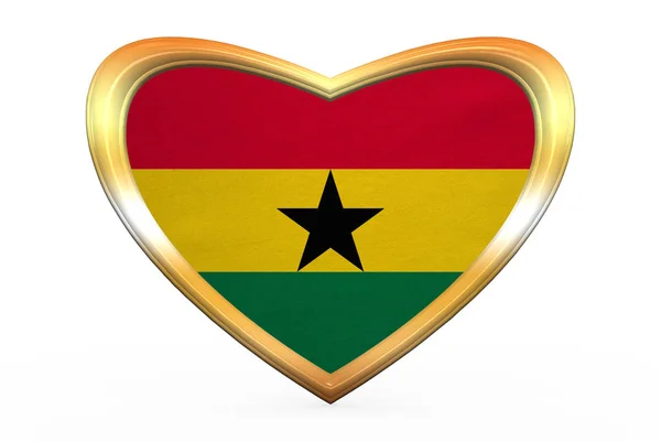 Флаг Ганы в форме сердца, золотая рамка — стоковое фото