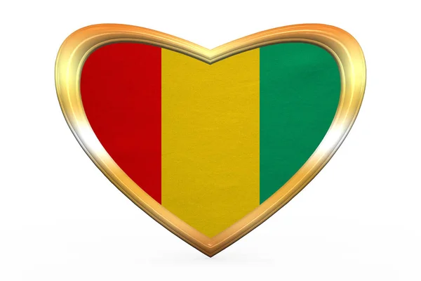 Прапор Гвінеї в серце фігури, Золотий рамі — стокове фото
