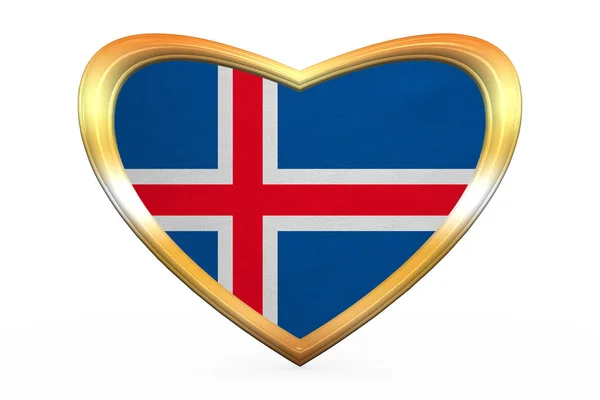 ハート形、黄金のフレームでアイスランドの旗 — ストック写真