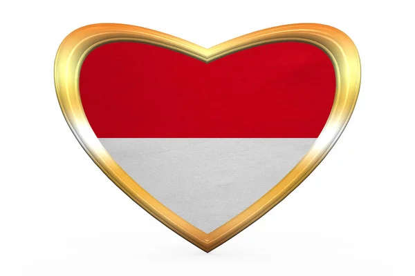 Bendera Indonesia, Monako, Hesse, bentuk hati emas — Stok Foto
