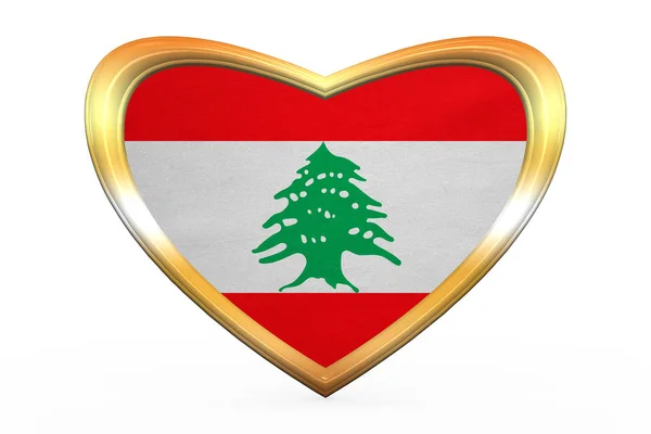 Bandiera del Libano a forma di cuore, cornice dorata — Foto Stock