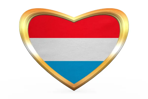 Flagge von Luxemburg in Herzform, goldener Rahmen — Stockfoto