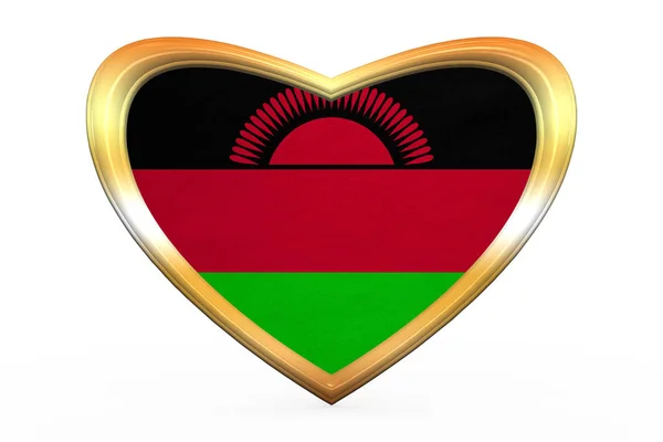 Bandiera del Malawi a forma di cuore, cornice dorata — Foto Stock