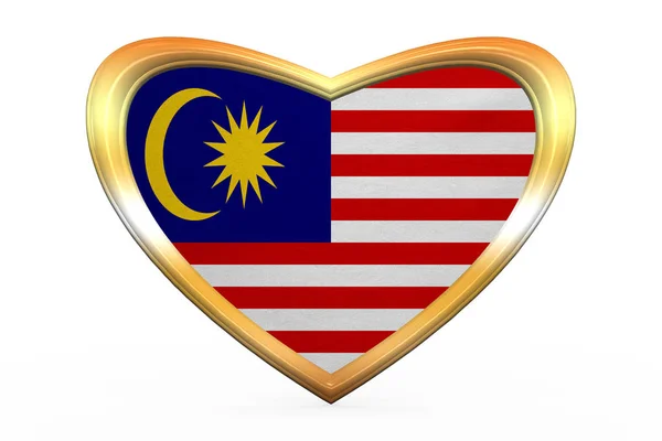 Szív alakú, arany keretben Malajzia zászlaja — Stock Fotó