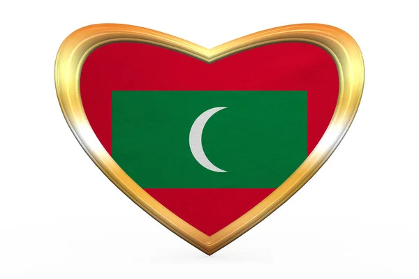 Szív alakú, arany keretben Maldív-szigetek zászlaja — Stock Fotó
