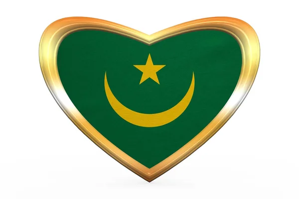 Szív alakú, arany keretben Mauritánia zászlaja — Stock Fotó