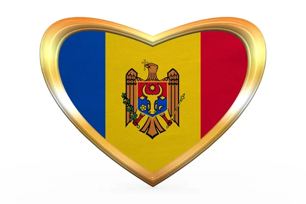 Flagga av Moldavien i hjärtat form, gyllene ram — Stockfoto