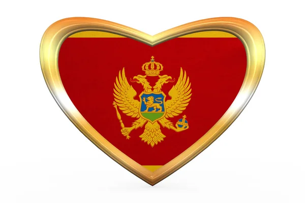 Прапор Чорногорії в серце фігури, Золотий рамі — стокове фото